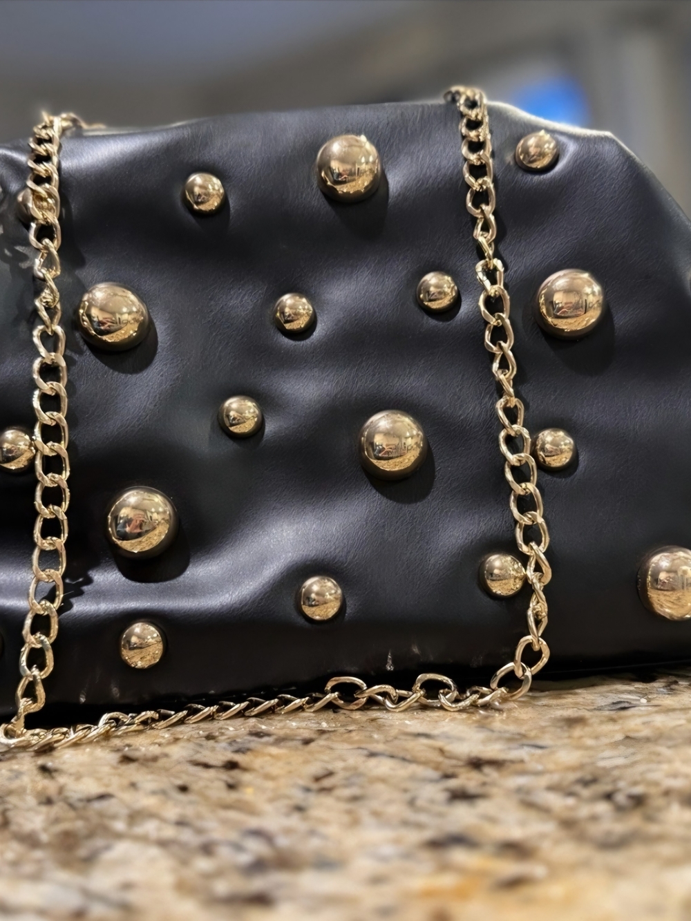 NWT-A New Day Black Studded Oversized Clutch / Shoulder Bag
